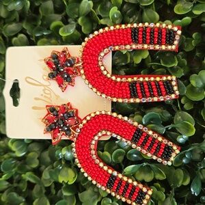 Red Seed Bead Earrings Game Day NEW